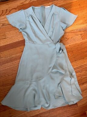 Sage Wrap Midi Dress with Ruffle Hem